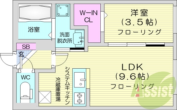 1LDK、エアコン、ガスリミット、システムキッチン