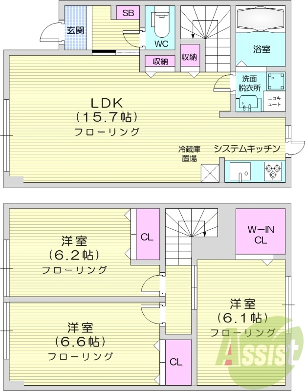 3LDK、メゾネット、灯油暖房、システムキッチン