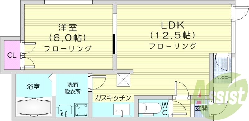1LDK、灯油暖房、独立洗面台、シャワートイレ