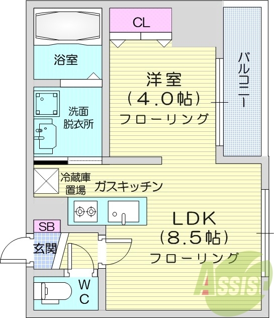 1LDK、エアコン、角部屋、オートロック