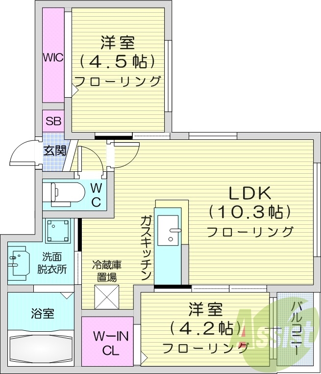 2LDK、エアコン、灯油暖房、エレベーター