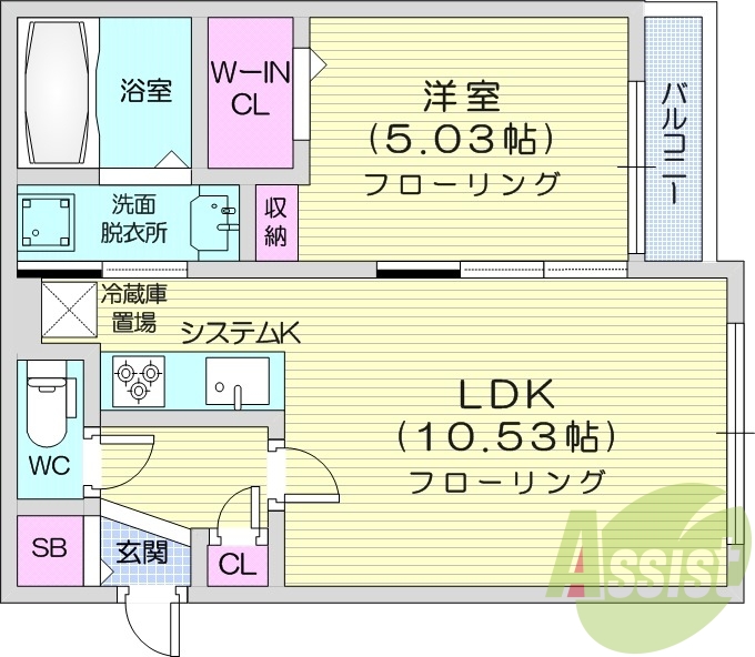 1LDK、角部屋、エアコン、オートロック