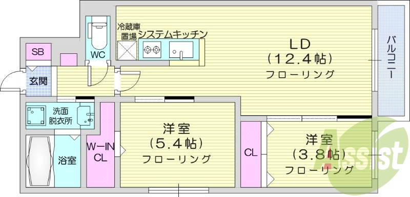 2LDK、都市ガス、エアコン、ガス暖房、ネット無料