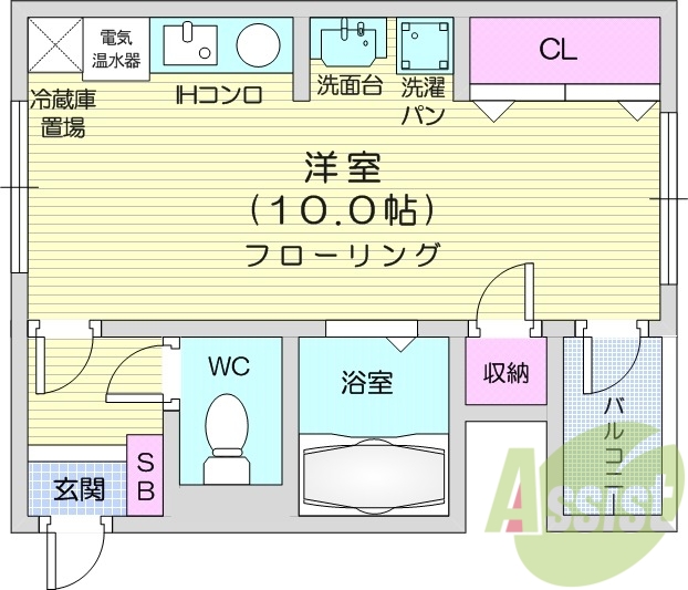1R、独立洗面台、室内洗濯機置場、バストイレ別