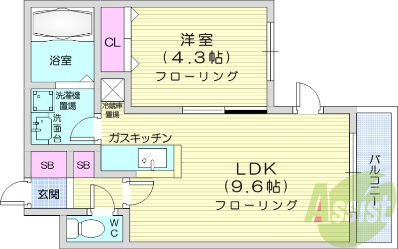 1LDK、エアコン、バルコニー、エレベーター