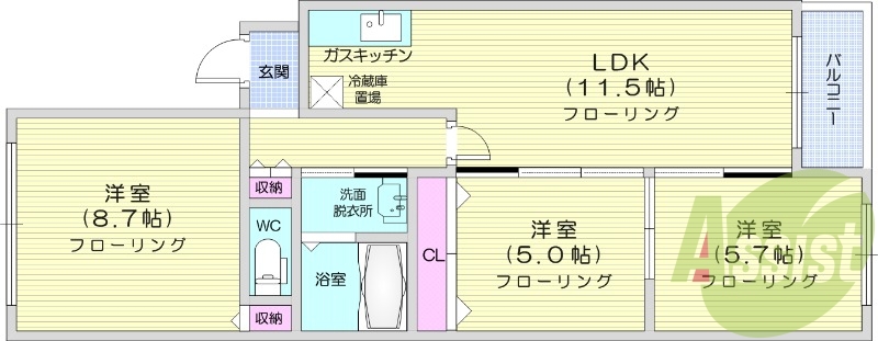3LDK、クローゼット、エアコン、暖房、ウォシュレット