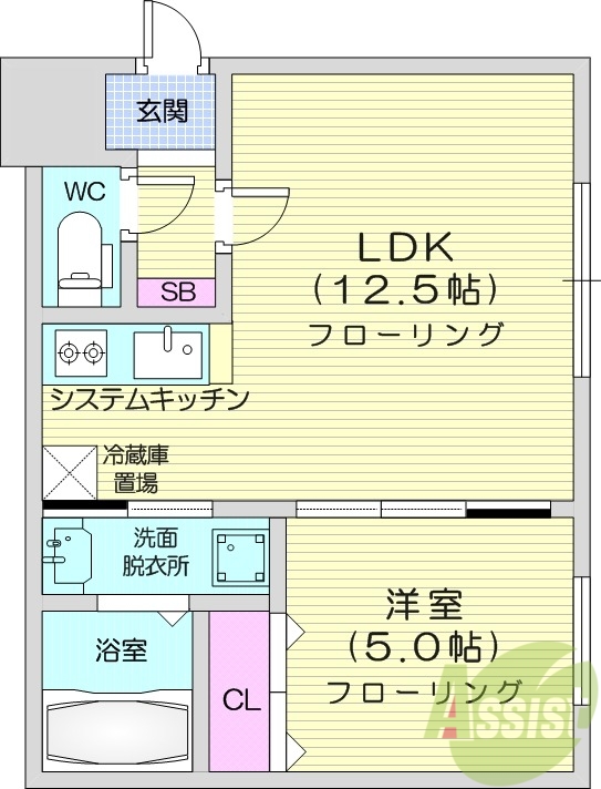 1LDK、システムキッチン、都市ガス、エアコン