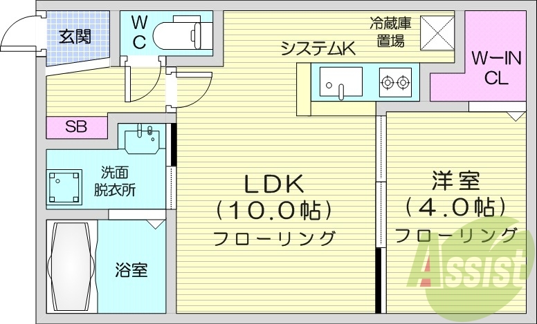 1LDK、都市ガス、エアコン、システムキッチン、ネット無料