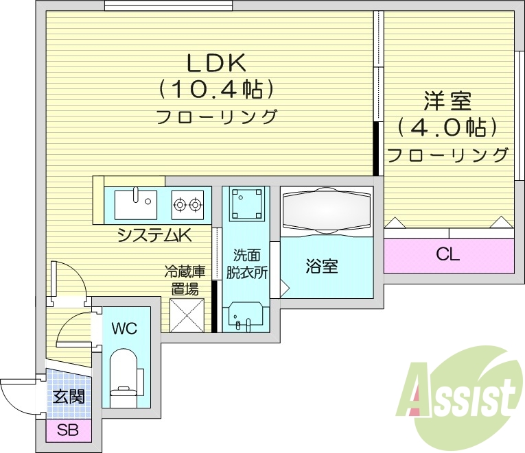 1LDK、都市ガス、エアコン、システムキッチン、ネット無料