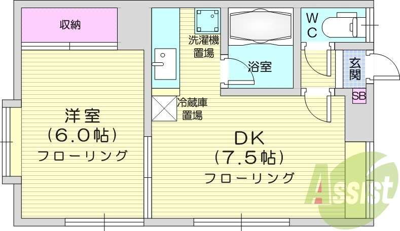 1DK、エアコン、灯油暖房、角部屋、トイレ風呂別