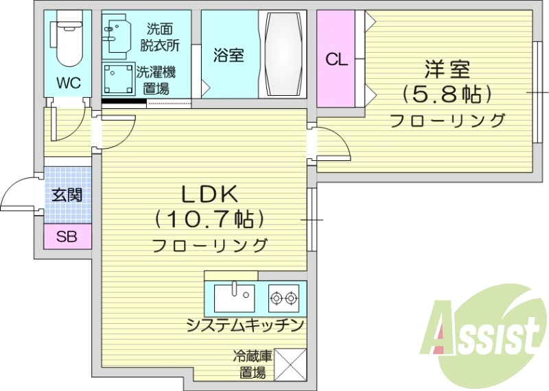 1LDK、エアコン、シャワートイレ、ネット使用料不要