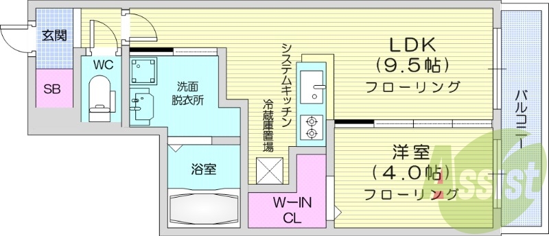 1LDK、都市ガス、エアコン、システムキッチン、浴室乾燥機