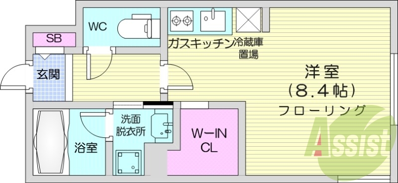 1K、都市ガス、エアコン、ガス暖房、ネット無料