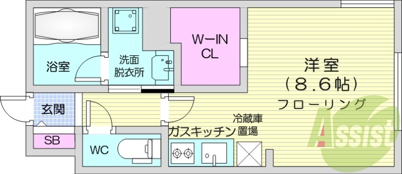 1K、都市ガス、エアコン、ガス暖房、ネット無料