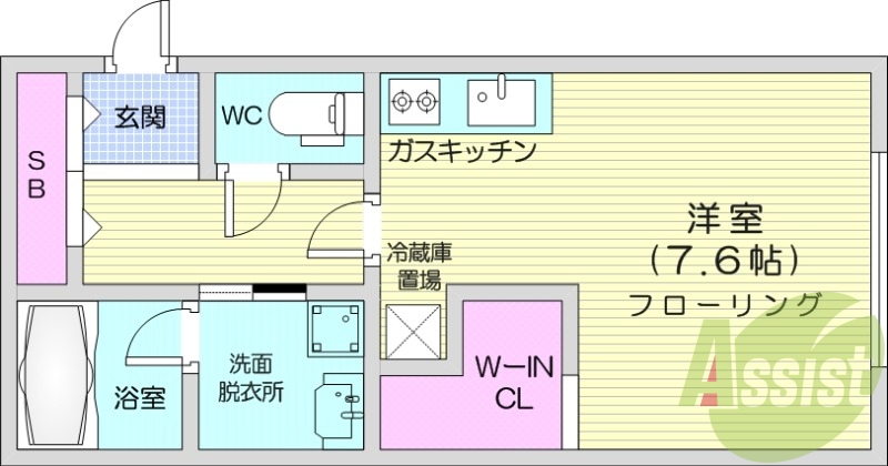 1K、都市ガス、エアコン、ガス暖房、ネット無料