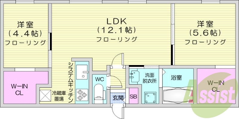 2LDK、エアコン、追い焚き、システムキッチン