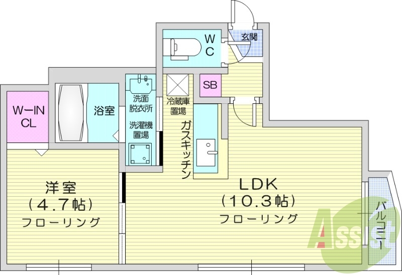 1LDK、エアコン、角部屋、ネット無料、宅配ボックス