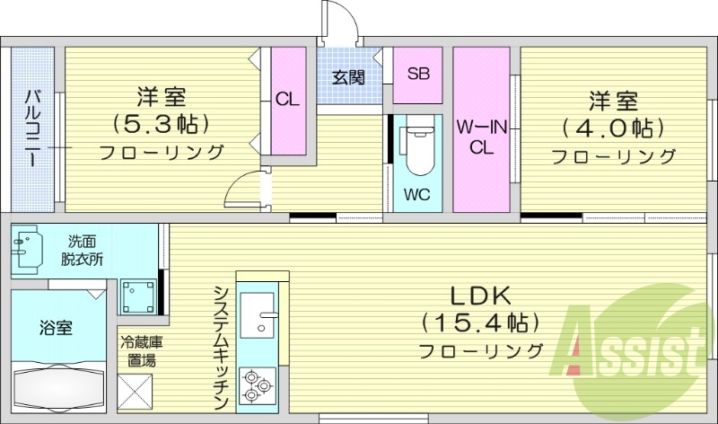2LDK、都市ガス、エアコン、浴室乾燥機、追い焚き