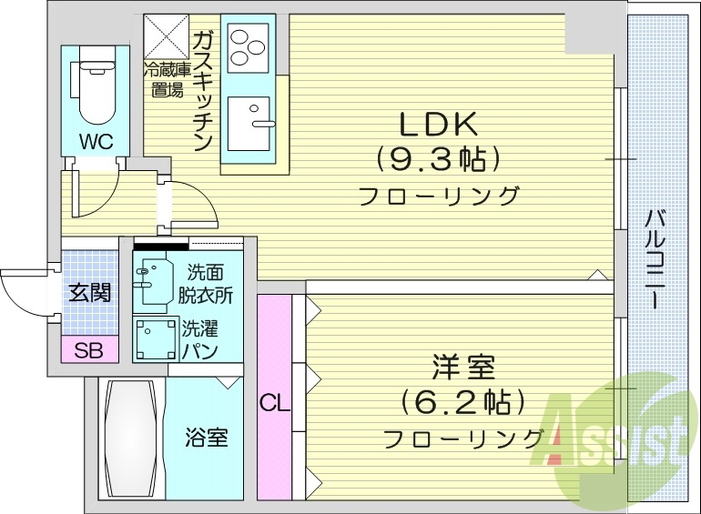 1LDK、IHシステムキッチン、シャワートイレ、独立洗面台