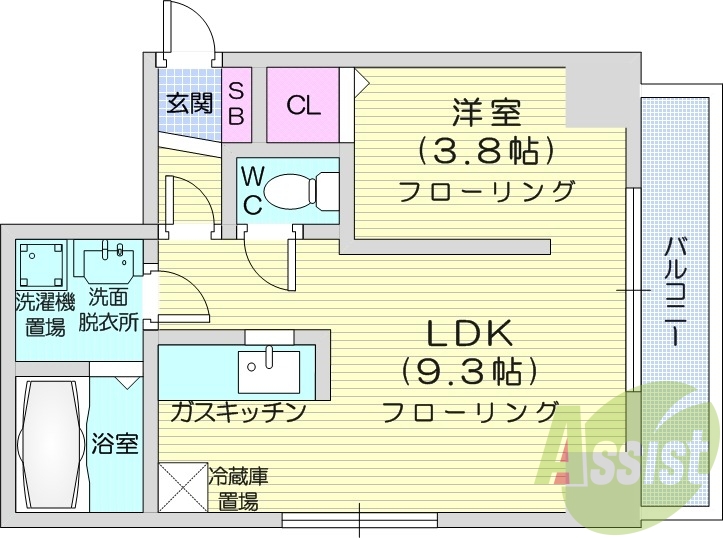 1LDK、オートロック、灯油暖房FF、独立洗面台