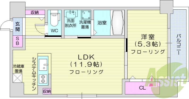 1LDK、都市ガス、システムキッチン、エアコン