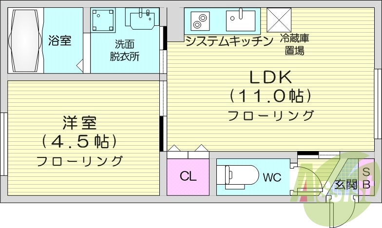 1LDK、灯油暖房、独立洗面台、ネット無料