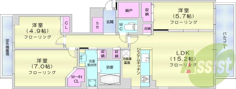 3LDK、都市ガス、エアコン、追い焚き、食器洗浄乾燥機