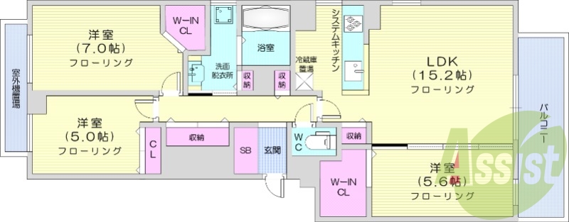 3LDK、都市ガス、エアコン、追い焚き、食器洗浄乾燥機