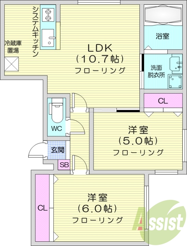 2LDK、都市ガス、ネット無料、エアコン、宅配ボックス