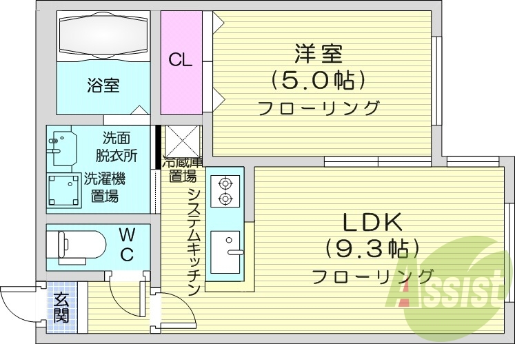 1LDK、エアコン、システムキッチン、暖房