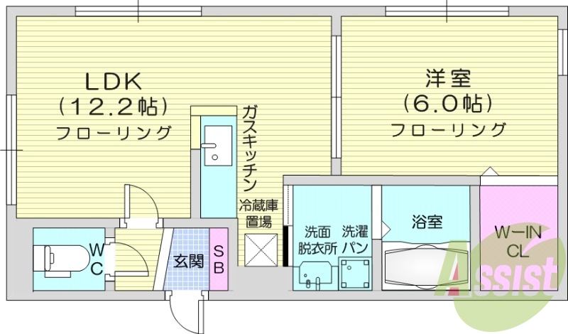 1LDK、ウォークインクローゼット、シューズボックス