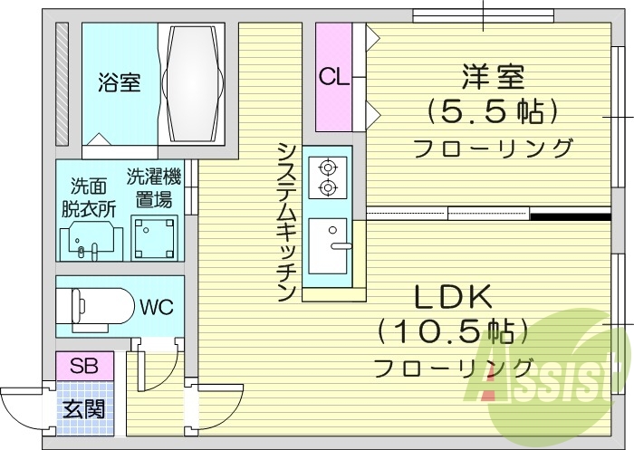 1LDK、エアコン、ペット可、システムキッチン