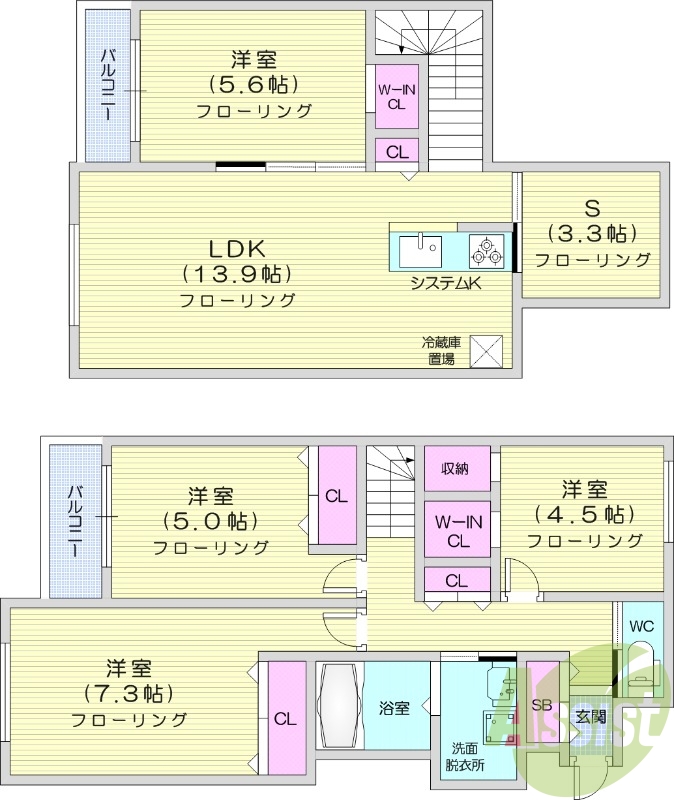 4LDK、都市ガス、エアコン、浴室乾燥機、追い焚き