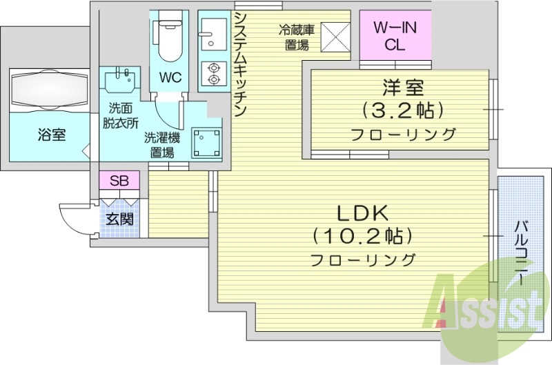1LDK、都市ガス、角部屋、ウォークインクローゼット