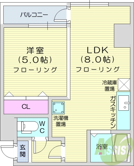 1LDK、灯油FF暖房、オートロック、光ファイバー