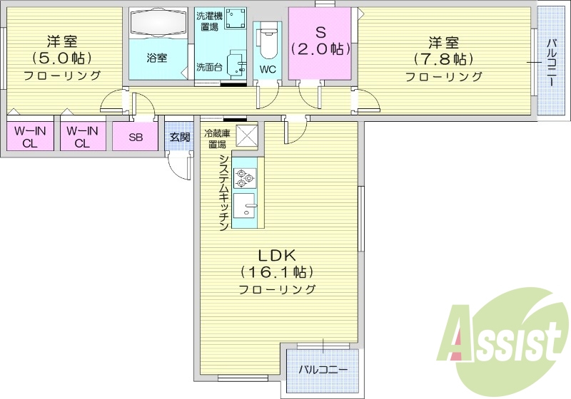 2LDK、都市ガス、ペット可、エコジョーズ、1坪バス