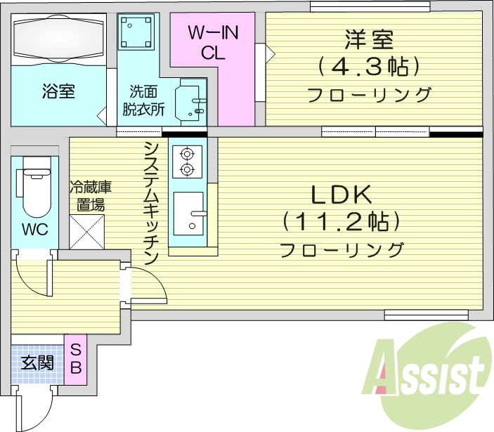 1LDK、都市ガス、エアコン、ガス暖房、ネット無料