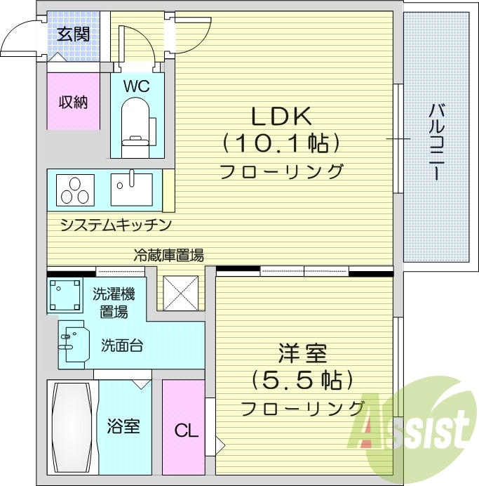 1LDK、システムキッチン、シャワートイレ、エアコン