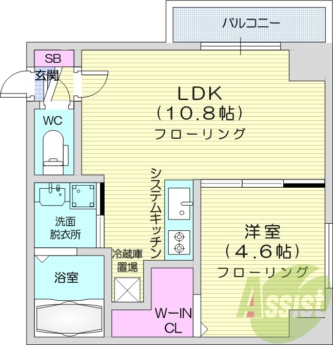 1LDK、都市ガス、エアコン、システムキッチン、浴室乾燥機