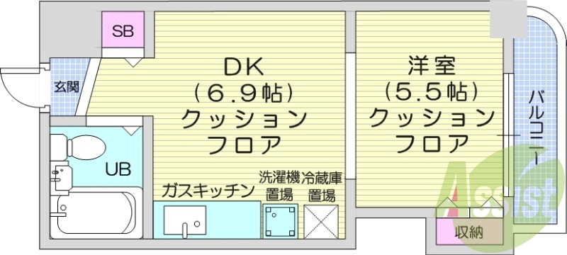 1DK、オートロック、都市ガス、収納