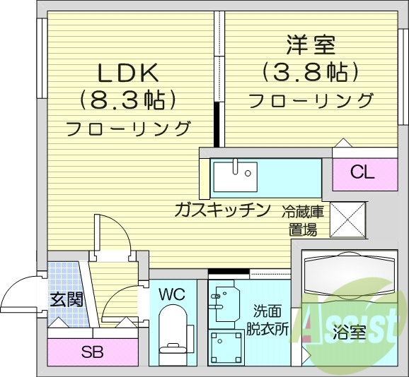 1LDK、都市ガス、エアコン、浴室乾燥機、デザイナーズ