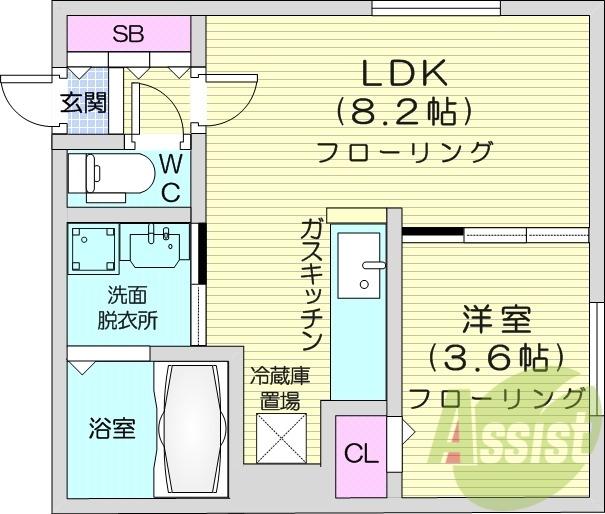 1LDK、都市ガス、エアコン、浴室乾燥機、デザイナーズ