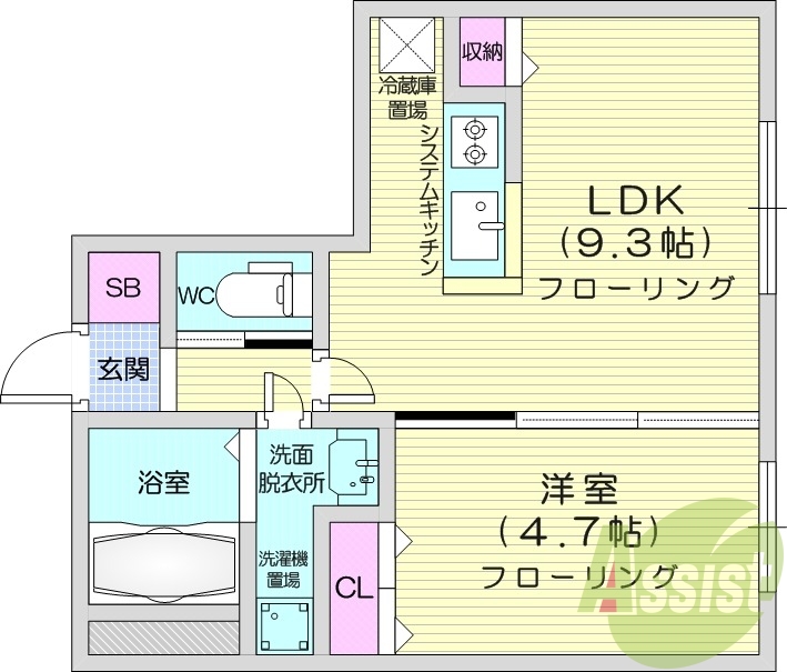 1LDK、システムキッチン、エアコン、角部屋