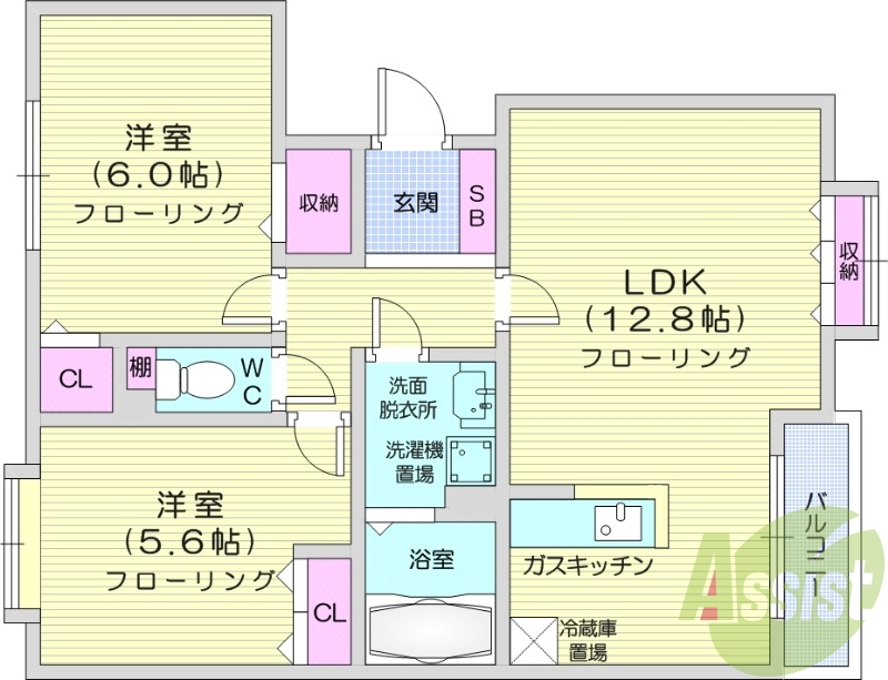 2LDK、シャンプードレッサー、シャワートイレ