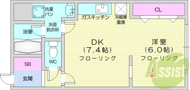 1DK、クローゼット、シューズボックス、独立洗面台