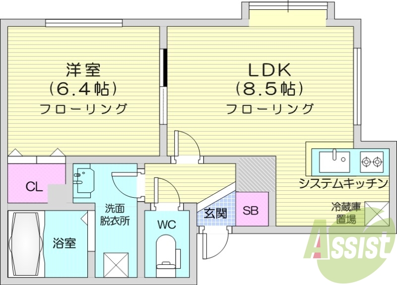 1LDK、インターネット無料、エアコン、灯油暖房