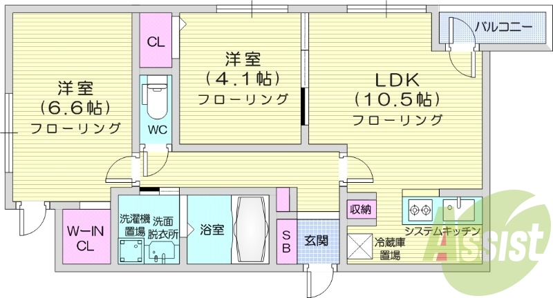 2LDK、都市ガス、エアコン、追い焚き、浴室乾燥機
