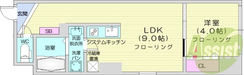 1LDK、オール電化、バストイレ別、宅配ボックス
