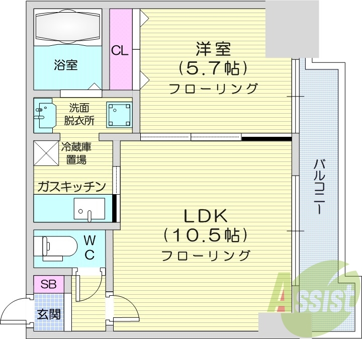 1LDK、ネット無料、オートロック、ロードヒーティング