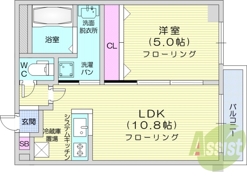 1LDK、角部屋、光ファイバー、オートロック、